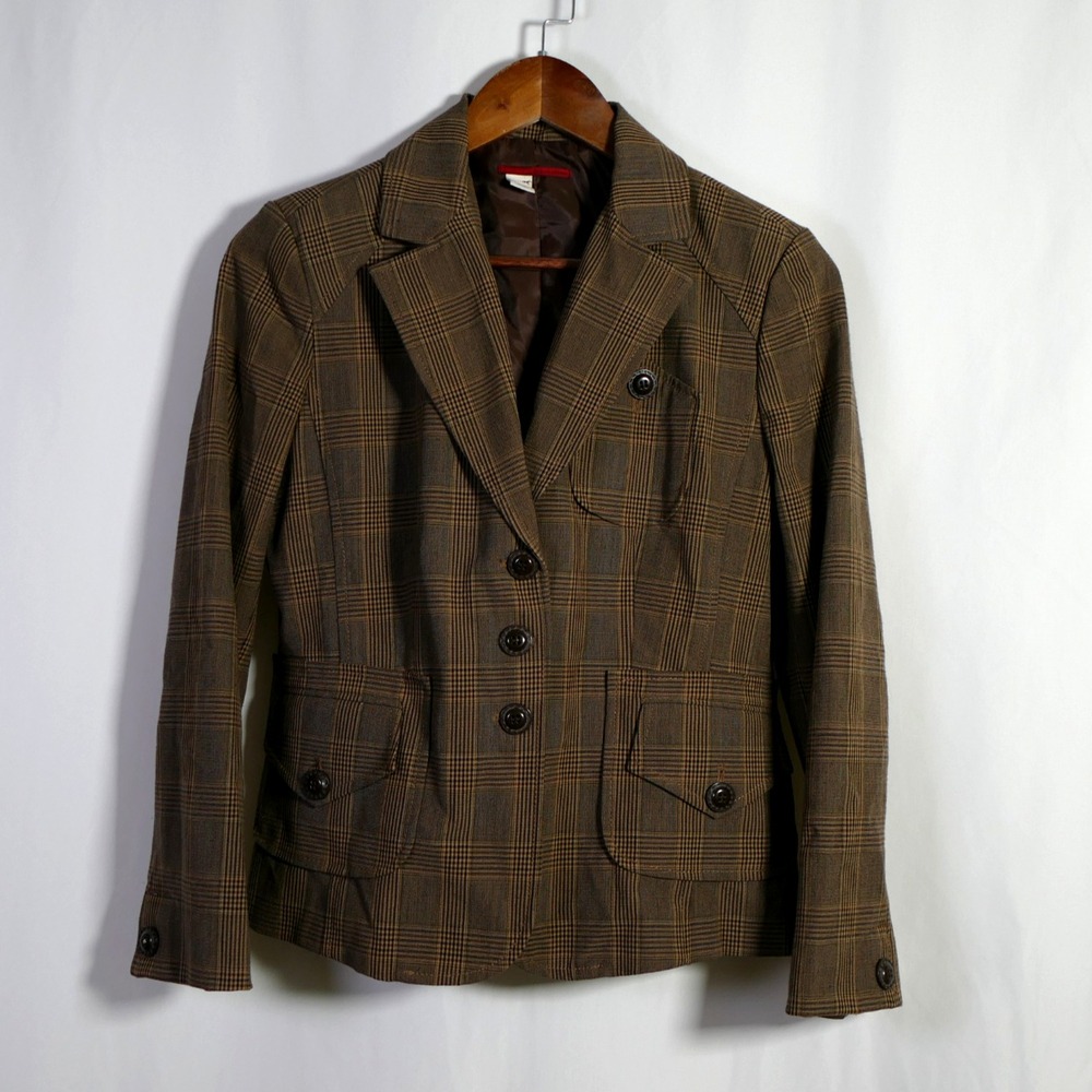 Womens Dark Academia Plaid Single Breasted Blazer Size 6 Old Money Equestrian